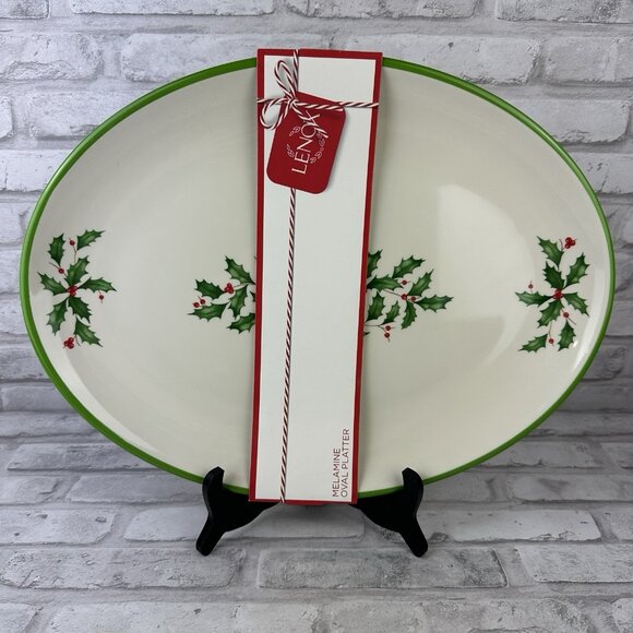 Lenox Holiday Large Oval Melamine Platter Holly Berry 16" x 12" New - Picture 1 of 4